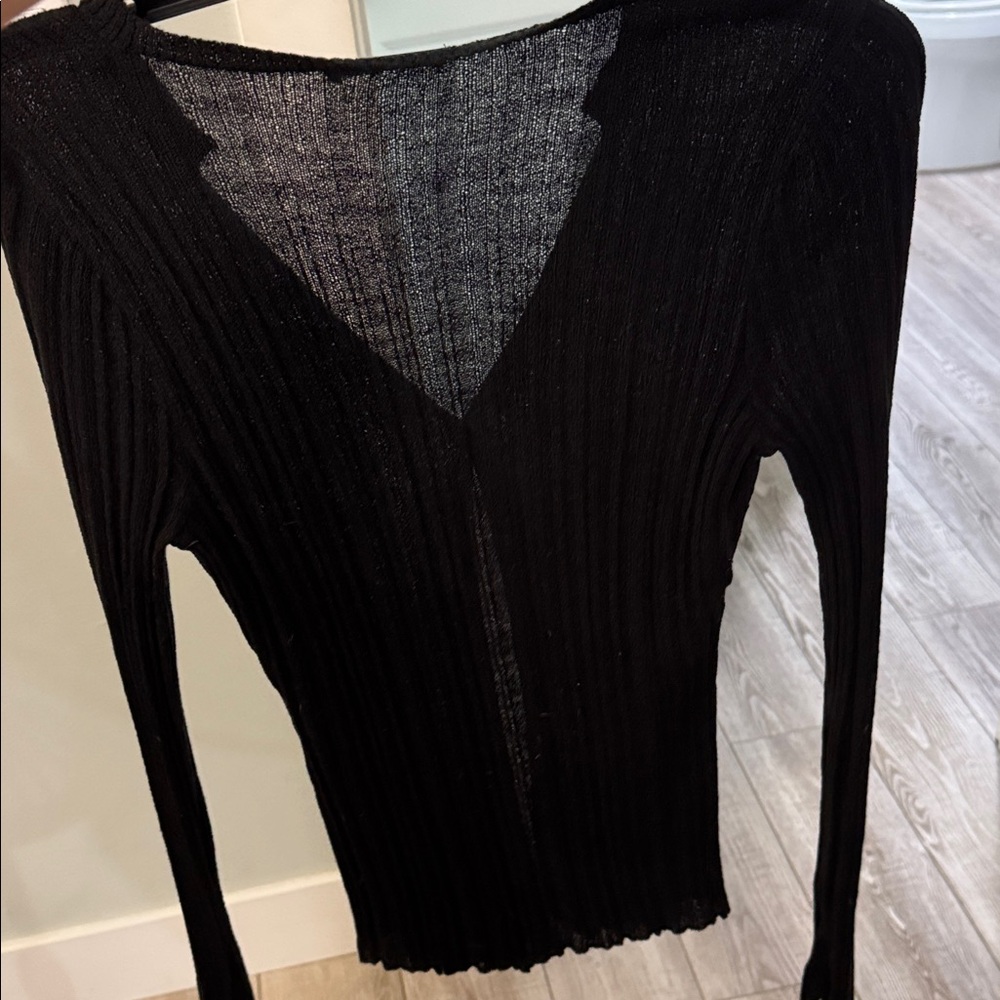 Black Ribbed Button-Up Cardigan - Picture 8 of 8
